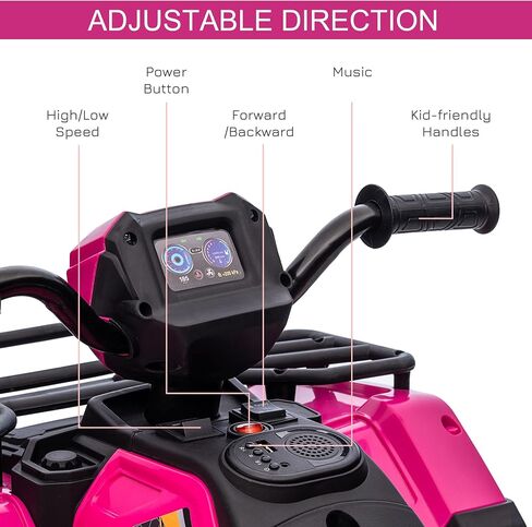 Aosom 12V Ride on ATV للأطفال، عربة أطفال كهربائية ذات 4 عجلات مع مصباح أمامي، موسيقى، MP3، إطارات مداس، رباعية للأطفال تعمل بالبطارية للأطفال الصغار، وردي in Kuwait