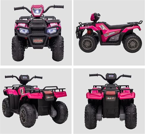 Aosom 12V Ride on ATV للأطفال، عربة أطفال كهربائية ذات 4 عجلات مع مصباح أمامي، موسيقى، MP3، إطارات مداس، رباعية للأطفال تعمل بالبطارية للأطفال الصغار، وردي in Kuwait