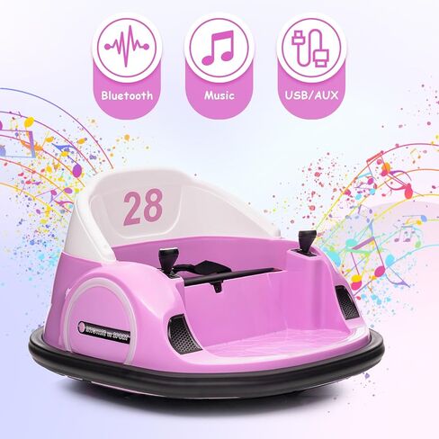 سيارة ركوب 12 فولت للأطفال، هدايا ركوب على الألعاب، سيارة صدمات كهربائية للأطفال الصغار مع جهاز تحكم عن بعد، شاشة عرض البطارية، دوران 360 درجة، أضواء LED، موسيقى، وردي in Saudi Arabia