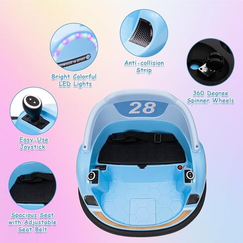 12V Ride On Bumper Car for Kids Ride on Toy Gifts Toddlers Electric Bumping Car with Remote Control, Battery Display, 360 Degree Spin, LED Lights, Music, Pink in Kuwait