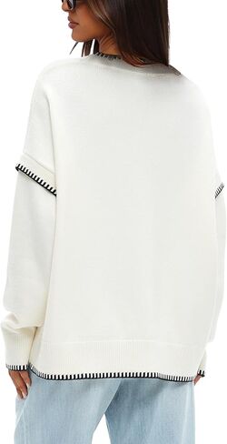 Darong Women's Casual Long Sleeve Crew Neck Pullover Sweater 2024 Fall Knit Loose Contrast Color Sweater Tops in Saudi Arabia