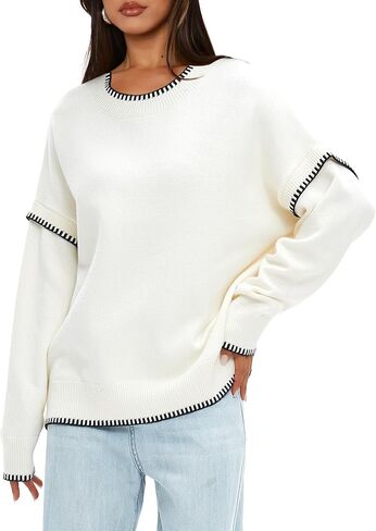 Darong Women's Casual Long Sleeve Crew Neck Pullover Sweater 2024 Fall Knit Loose Contrast Color Sweater Tops in Saudi Arabia
