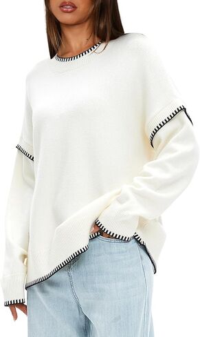 Darong Women's Casual Long Sleeve Crew Neck Pullover Sweater 2024 Fall Knit Loose Contrast Color Sweater Tops in Saudi Arabia
