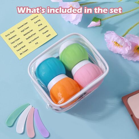 Travel Containers for Toiletries, GLAMFIELDS TSA Approved 1.7oz 50ml Travel Size Silicone Cream Jars BPA Free, Leak-proof Travel Essentials with Lid for Cosmetic Face Hand Body Cream Macaron (4 Pack) in Kuwait