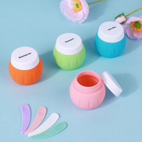 Travel Containers for Toiletries, GLAMFIELDS TSA Approved 1.7oz 50ml Travel Size Silicone Cream Jars BPA Free, Leak-proof Travel Essentials with Lid for Cosmetic Face Hand Body Cream Macaron (4 Pack) in Kuwait