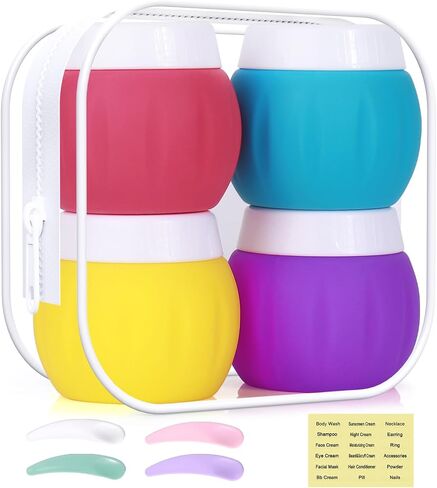Travel Containers for Toiletries, GLAMFIELDS TSA Approved 1.7oz 50ml Travel Size Silicone Cream Jars BPA Free, Leak-proof Travel Essentials with Lid for Cosmetic Face Hand Body Cream Macaron (4 Pack) in Kuwait
