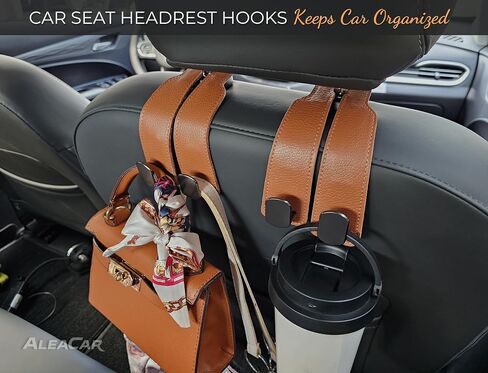 Premium Leather Car Purse Hook (1 Pack), Elegant Car Seat Hooks for Headrest, Car Bag Holder, Car Seat Back Storage Hook, Versatile Headrest Hooks, Stylish Car Hanging Accessories (Brown) in Kuwait