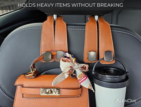 Premium Leather Car Purse Hook (1 Pack), Elegant Car Seat Hooks for Headrest, Car Bag Holder, Car Seat Back Storage Hook, Versatile Headrest Hooks, Stylish Car Hanging Accessories (Brown) in Kuwait