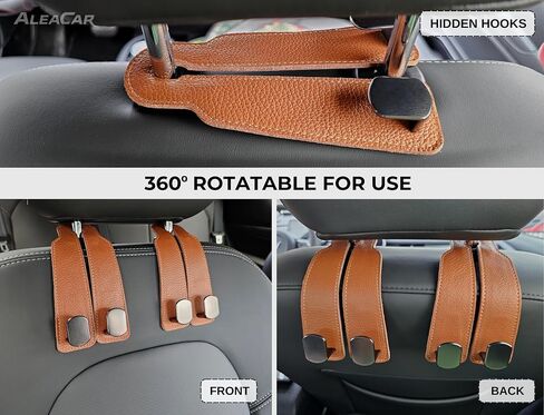 Premium Leather Car Purse Hook (1 Pack), Elegant Car Seat Hooks for Headrest, Car Bag Holder, Car Seat Back Storage Hook, Versatile Headrest Hooks, Stylish Car Hanging Accessories (Brown) in Kuwait