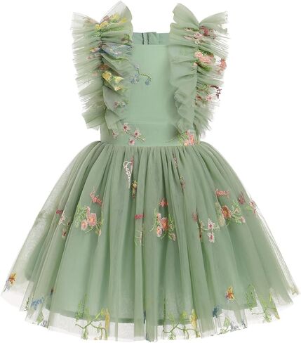 ODASDO Kids Girls Tutu Tulle Ruffle Sleeve Princess Dress Birthday Party Pageant Holiday Wedding Formal Occasion Dresses in Saudi Arabia