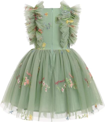 ODASDO Kids Girls Tutu Tulle Ruffle Sleeve Princess Dress Birthday Party Pageant Holiday Wedding Formal Occasion Dresses in Saudi Arabia