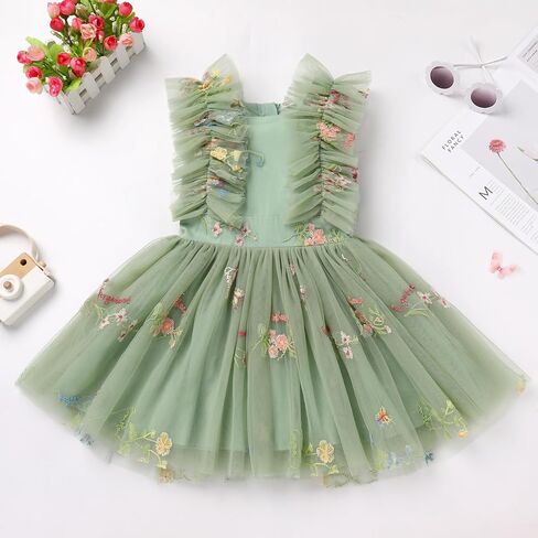 ODASDO Kids Girls Tutu Tulle Ruffle Sleeve Princess Dress Birthday Party Pageant Holiday Wedding Formal Occasion Dresses in Saudi Arabia