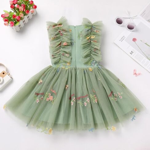 ODASDO Kids Girls Tutu Tulle Ruffle Sleeve Princess Dress Birthday Party Pageant Holiday Wedding Formal Occasion Dresses in Saudi Arabia