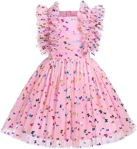 ODASDO Kids Girls Tutu Tulle Ruffle Sleeve Princess Dress Birthday Party Pageant Holiday Wedding Formal Occasion Dresses in Saudi Arabia