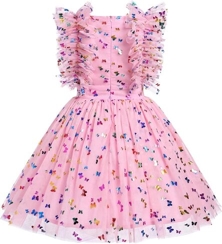 ODASDO Kids Girls Tutu Tulle Ruffle Sleeve Princess Dress Birthday Party Pageant Holiday Wedding Formal Occasion Dresses in Saudi Arabia