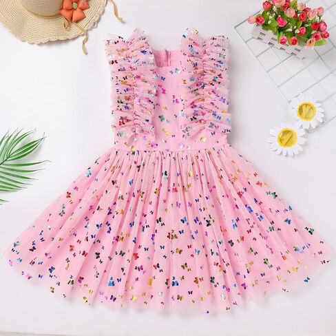 ODASDO Kids Girls Tutu Tulle Ruffle Sleeve Princess Dress Birthday Party Pageant Holiday Wedding Formal Occasion Dresses in Saudi Arabia