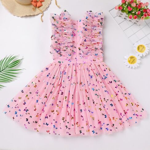 ODASDO Kids Girls Tutu Tulle Ruffle Sleeve Princess Dress Birthday Party Pageant Holiday Wedding Formal Occasion Dresses in Saudi Arabia