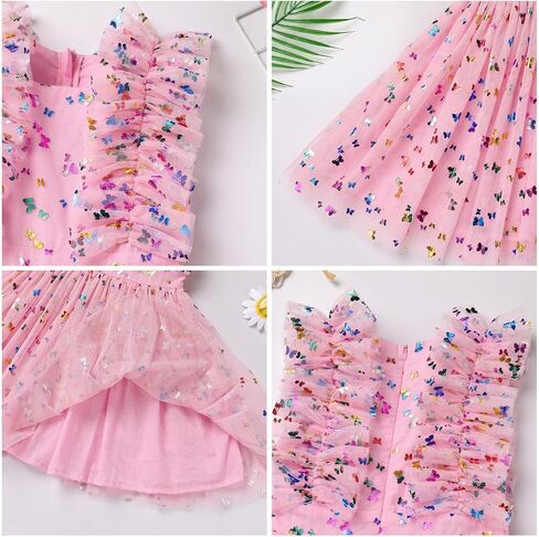 ODASDO Kids Girls Tutu Tulle Ruffle Sleeve Princess Dress Birthday Party Pageant Holiday Wedding Formal Occasion Dresses in Saudi Arabia