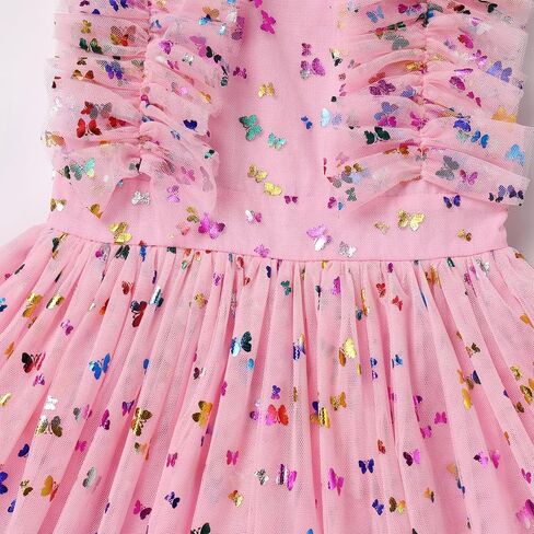 ODASDO Kids Girls Tutu Tulle Ruffle Sleeve Princess Dress Birthday Party Pageant Holiday Wedding Formal Occasion Dresses in Saudi Arabia