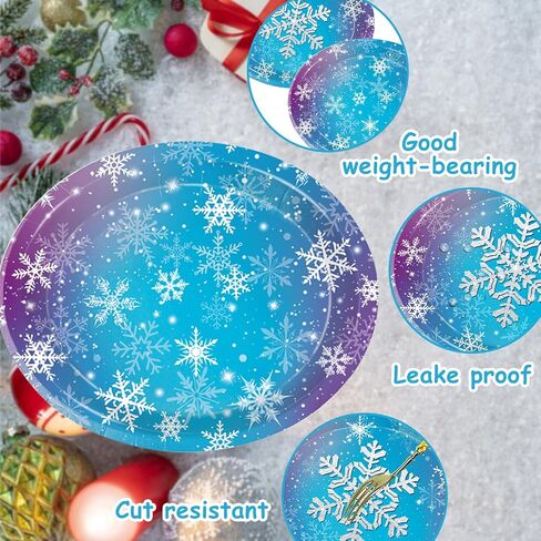 50PCS Christmas Paper Plates, 11" x 9" Large Oval Disposable Snowflake Plates, Winter Party Plates for Christmas Party Decorations, Serves 50 in Saudi Arabia