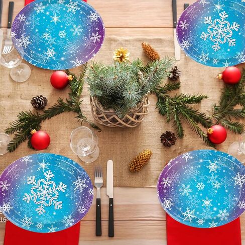 50PCS Christmas Paper Plates, 11" x 9" Large Oval Disposable Snowflake Plates, Winter Party Plates for Christmas Party Decorations, Serves 50 in Saudi Arabia