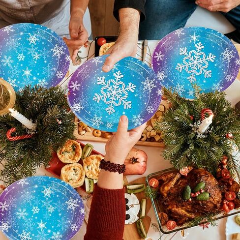 50PCS Christmas Paper Plates, 11" x 9" Large Oval Disposable Snowflake Plates, Winter Party Plates for Christmas Party Decorations, Serves 50 in Saudi Arabia