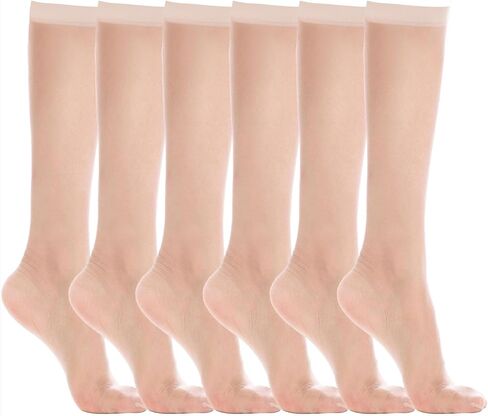 Weziarer 6 Pairs Sheer Knee High Stockings for Women,20D Lady's Nylon Stocking Socks with Reinforced Toe in Saudi Arabia