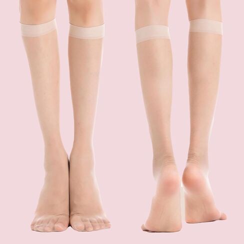 Weziarer 6 Pairs Sheer Knee High Stockings for Women,20D Lady's Nylon Stocking Socks with Reinforced Toe in Saudi Arabia