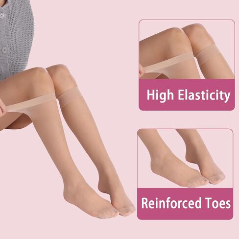 Weziarer 6 Pairs Sheer Knee High Stockings for Women,20D Lady's Nylon Stocking Socks with Reinforced Toe in Saudi Arabia