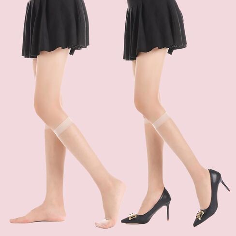 Weziarer 6 Pairs Sheer Knee High Stockings for Women,20D Lady's Nylon Stocking Socks with Reinforced Toe in Saudi Arabia