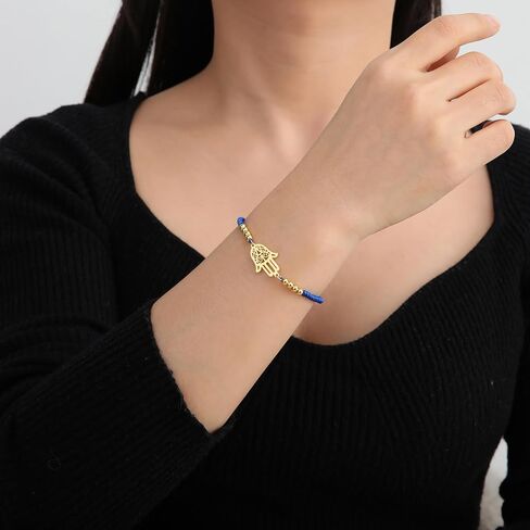 EUEAVAN Hamsa Bracelet Hand of Fatima Bracelet Adjustable Beaded Couple Bracelets Kabbalah Fatima Hand Amulet Jewelry Handmade Braided Rope Lucky Red String Bracelet in Kuwait