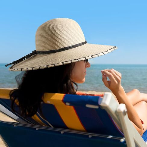Cierto Sun Straw Hat for Women: Womens Foldable and Packable Beach UV Protection Floppy Hats with Wide Brim and Chin Strap in Saudi Arabia