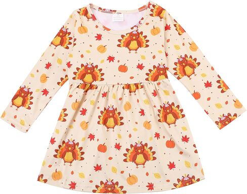 Thanksgiving Toddler Girls Turkey Pumpkin Outfits Set Ruffle T-Shirt Dress and Pants Outfit Set 3-8Years in Saudi Arabia
