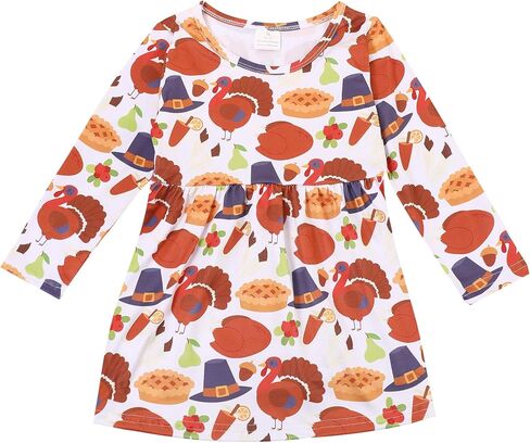 Thanksgiving Toddler Girls Turkey Pumpkin Outfits Set Ruffle T-Shirt Dress and Pants Outfit Set 3-8Years in Saudi Arabia