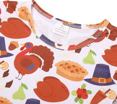 Thanksgiving Toddler Girls Turkey Pumpkin Outfits Set Ruffle T-Shirt Dress and Pants Outfit Set 3-8Years in Saudi Arabia