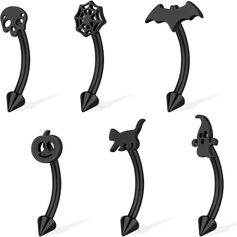 BodyAce 16G Halloween Rook Piercing Jewelry، حلقات العنكبوت الحاجب للرجال والنساء، 316L الفولاذ المقاوم للصدأ منحني الزنمة الحدائد الجمجمة الغضروف الحلزون الأقراط in Saudi Arabia