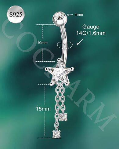 COCHARM 14K Gold Plated Belly Button Rings 14G 925 Sterling Silver Belly Navel Rings for Women Dangle Belly Navel Piercing Jewelry in Saudi Arabia