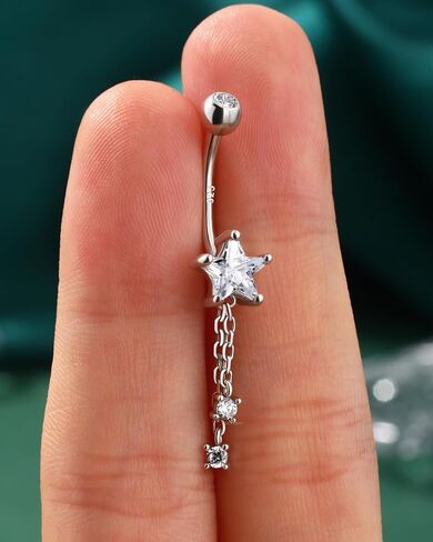 COCHARM 14K Gold Plated Belly Button Rings 14G 925 Sterling Silver Belly Navel Rings for Women Dangle Belly Navel Piercing Jewelry in Saudi Arabia