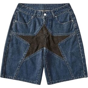SHENHE Women's Star Print Low Rise Denim Shorts Y2k Punk Bermuda Jean Shorts with Pockets