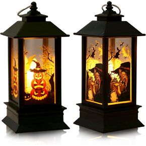 ABTOLS Halloween Lantern, Halloween Decor Black Gothic Lantern Lights Mini Halloween Pumpkin Witch Bat Tree Candle Jack-o'-Lantern for Indoor Outdoor Halloween Table Decorations