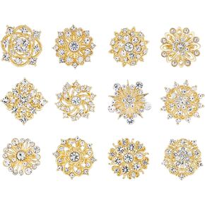 Assorted Small Size Crystal Rhinestone Flower Brooch Pins Set for Crafts Embellishment, Wedding Bouquet Brooches for Women Fashion
