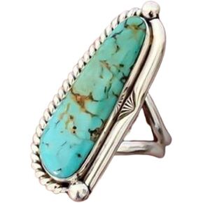 Bohemian Turquoise Oval Flower Rings Vintage Geometric Ethnic Natural Stone Adjustable Silver Joint Knuckle Rings Western Cowgirl Statement Jewelry