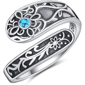 Witch Spoon Ring S925 Sterling Silver Turquoise Witches Knot Ring Celtic Witchy Jewelry For Women Girlfriend Female