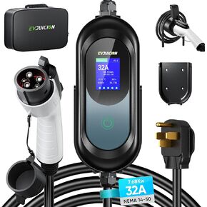 Level 2 EV Charger, 32Amp 240v Nema 14-50 Plug EV Chargers for Home Level 2, 21ft Extension Cord Portable Electric Vehicle EV Charger for J1772 EVs with Wall Connector and Holder