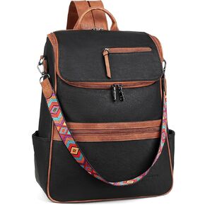 FADEON Laptop Backpack for Women Leather Travel Backpack with Laptop Compartment, Designer PU Shoulder Laptop Bag Black
