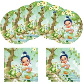 Tiana Birthday Party Supplies, Include 20 Plates and 20 Napkins, for Princess Tiana Birthday Baby Shower Party Decorations