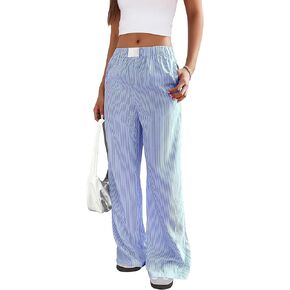 JOYLIIVECY Womens Striped Boxer Pants Wide Leg Pajamas Lounge Pants Elatic High Waist Loose Casual Y2K Fashion