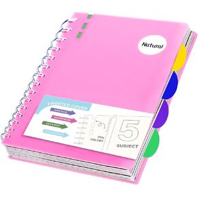 FLYING EAGLE 5 Subject Notebook Wide Ruled Spiral Notebook 5.5" x 8", 204 Pages Lined Spiral Journal Notebook with Dividers,Small Hardcover Notebooks for School, Work, A5