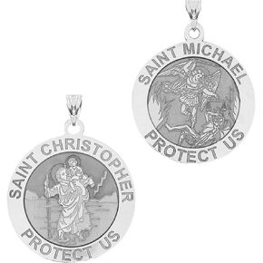 PicturesOnGold.com Saint Christopher and Saint Michael Doublesided Medal Protection Jewelry Gifts for Men & Women - Available in Solid 14K Yellow or White Gold, or Sterling Silver