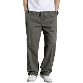 Men’ s Casual Cargo Relaxed Fit Pants Elastic Drawstring Waist Lightweight Chino Pants for Man